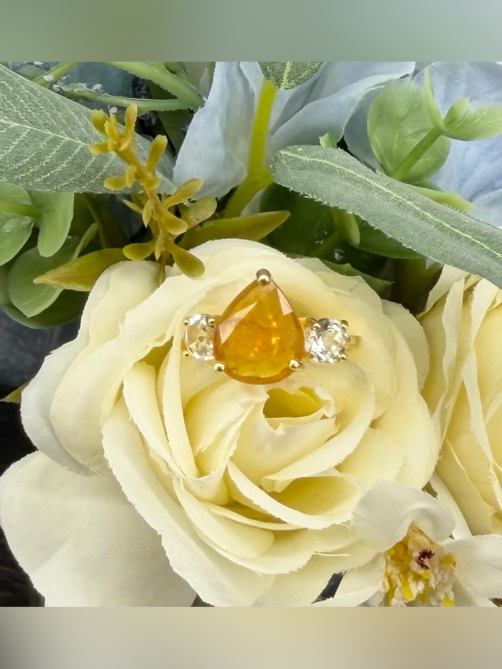 Stunning Natural Yellow Sapphire & Topaz accent Ring 18k Gold over 925 Silver- 6 - Picture 16 of 16